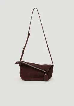 hush Bags|Zippy Crescent Leather Crossbody Bag Dark Brown