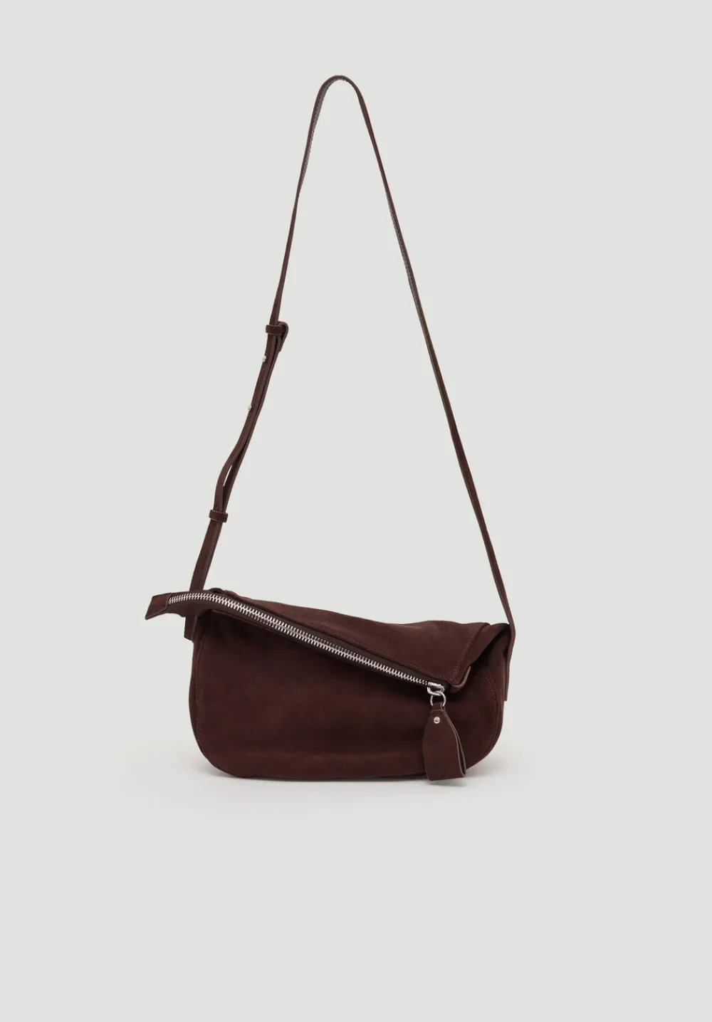 hush Bags|Zippy Crescent Leather Crossbody Bag Dark Brown