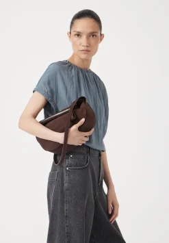 hush Bags|Zippy Crescent Leather Crossbody Bag Dark Brown
