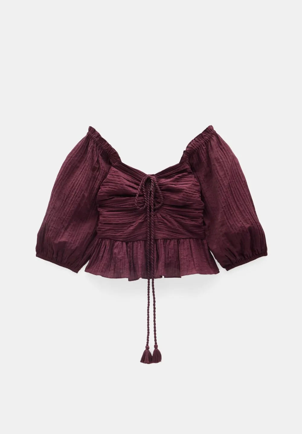 hush Tops & T-Shirts|Zoe Crinkle Peplum Top Wine Red
